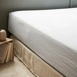 Drap Housse|EMINZA Drap housse gaze de coton (160 x 200 cm) Gaïa chantilly Blanc