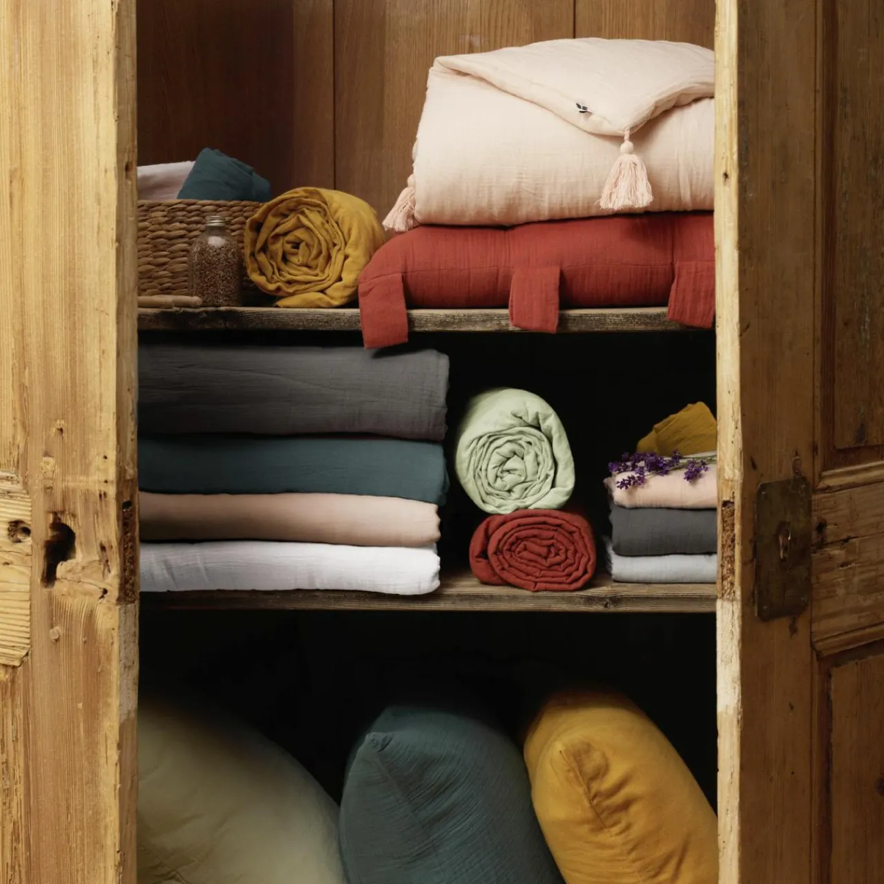 Drap Housse|EMINZA Drap housse gaze de coton (180 x 200 cm) Gaïa Rose poudré