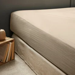 Drap Housse|EMINZA Drap housse gaze de coton (180 x 200 cm) Gaïa Ficelle