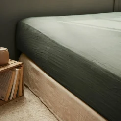 Drap Housse|EMINZA Drap housse gaze de coton (180 x 200 cm) Gaïa Vert romarin