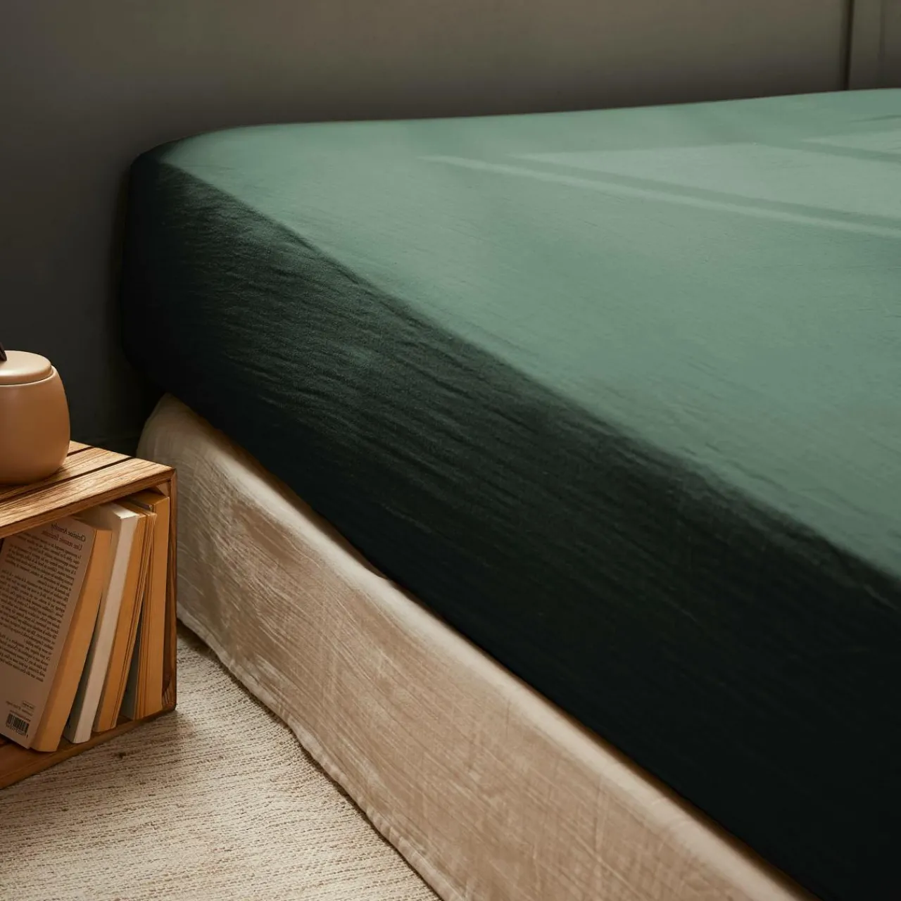 Drap Housse|EMINZA Drap housse gaze de coton (90 x 190 cm) Gaïa Vert sapin