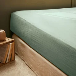 Drap Housse|EMINZA Drap housse gaze de coton (140 x 190 cm) Gaïa Vert Eucalyptus