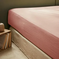 Drap Housse|EMINZA Drap housse gaze de coton (90 x 190 cm) Gaïa Rose Pêche