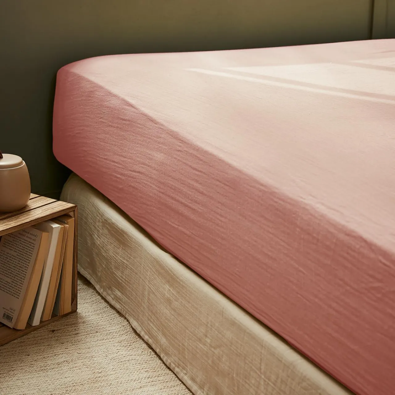 Drap Housse|EMINZA Drap housse gaze de coton (90 x 190 cm) Gaïa Rose Pêche