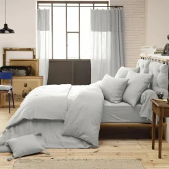 Drap Housse|EMINZA Drap housse gaze de coton (140 x 190 cm) Gaïa Gris nuage Gris clair