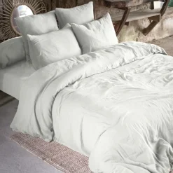 Drap Housse|EMINZA Drap housse gaze de coton (140 x 190 cm) Gaïa Gris nuage Gris clair