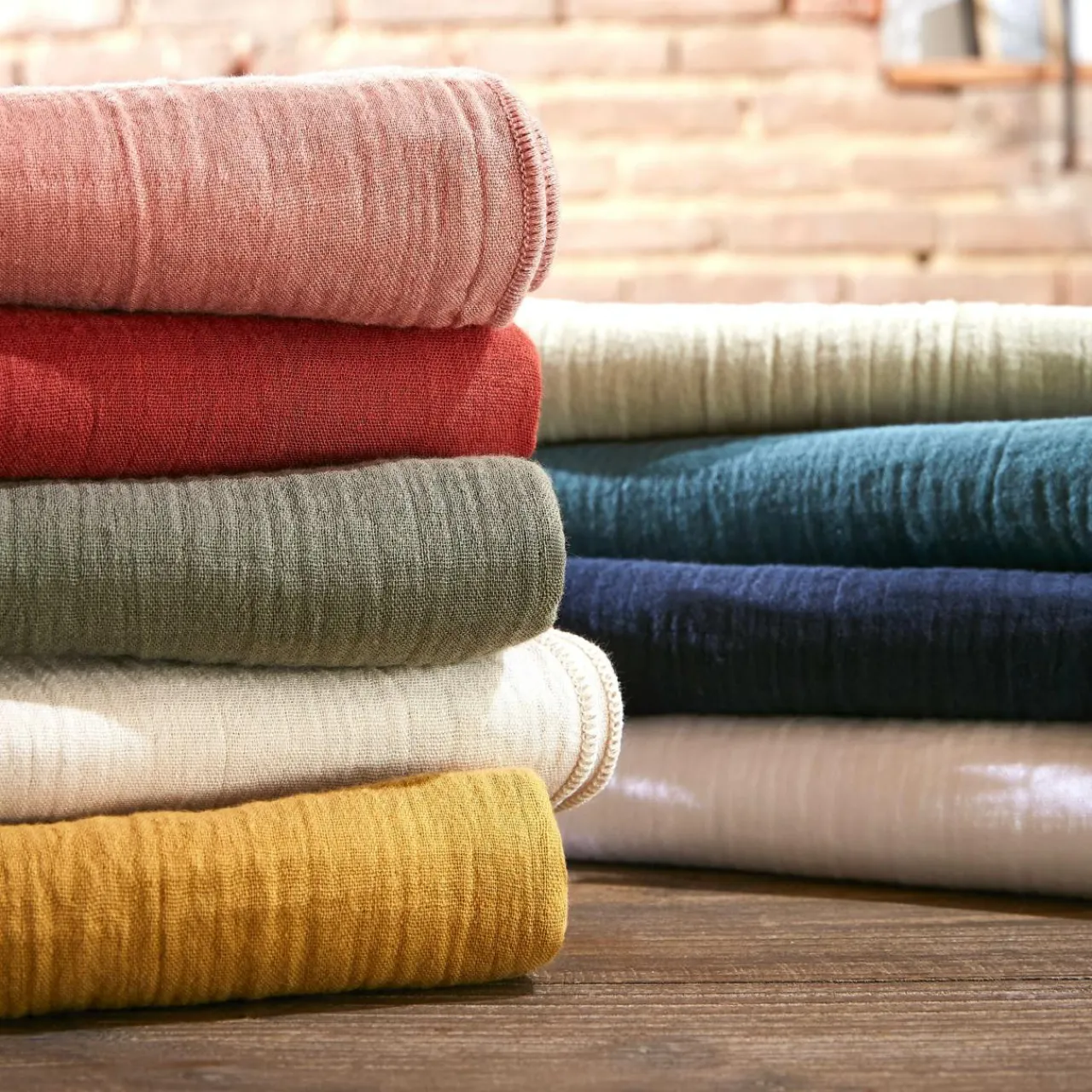 Drap Housse|EMINZA Drap housse gaze de coton (140 x 190 cm) Gaïa Abricot