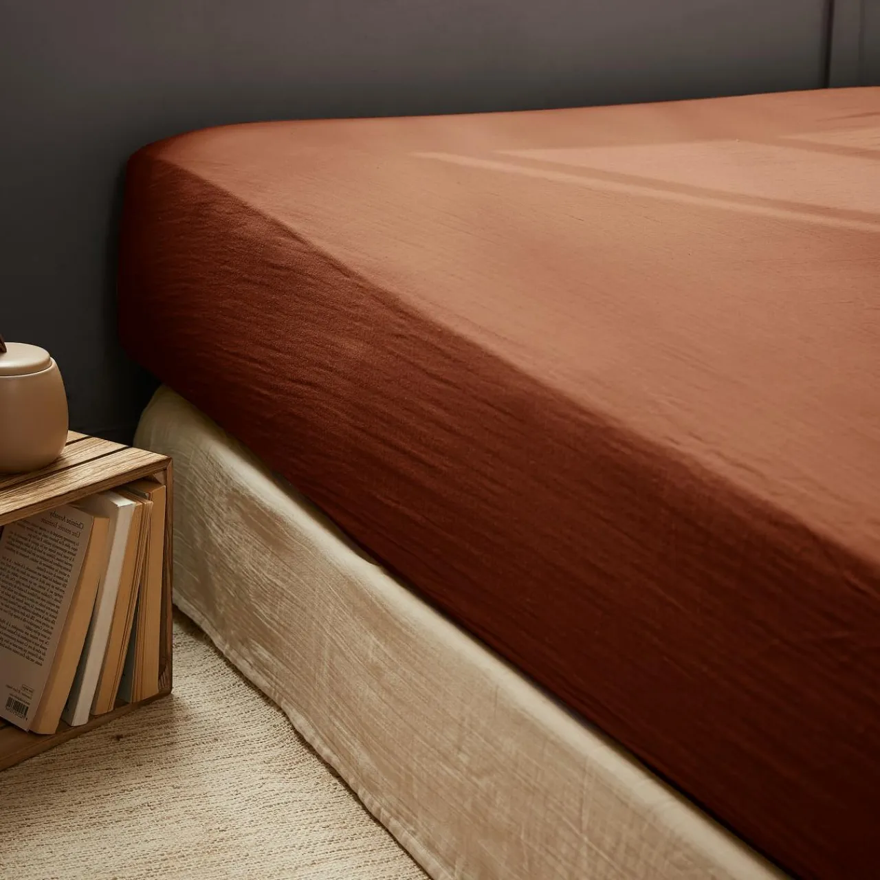 Drap Housse|EMINZA Drap housse gaze de coton (90 x 190 cm) Gaïa Terracotta