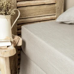 Drap Housse|EMINZA Drap housse lin lavé (160 x 200 cm) Louise Beige