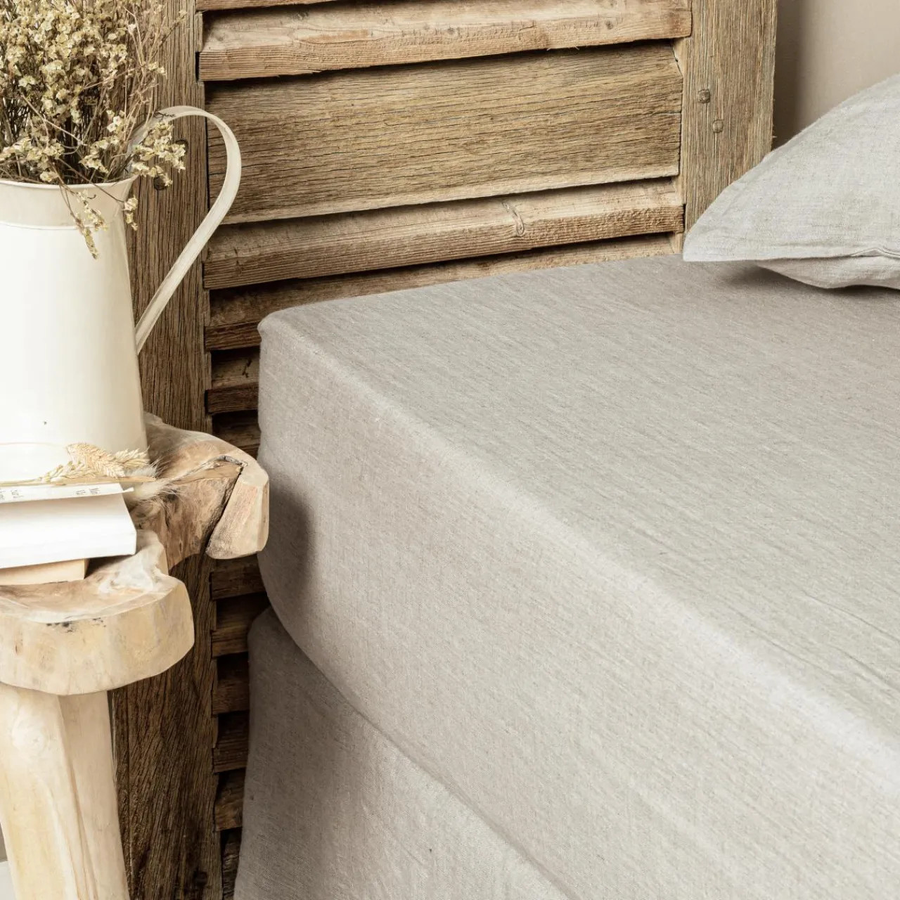 Drap Housse|EMINZA Drap housse lin lavé (160 x 200 cm) Louise Beige