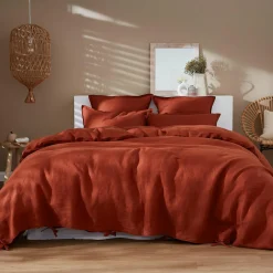 Drap Housse|EMINZA Drap housse lin lavé (180 x 200 cm) Louise Terracotta