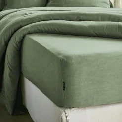 Drap Housse|EMINZA Drap housse lyocell Tencel™ lavé (140 x 190 cm) Olivia Vert romarin