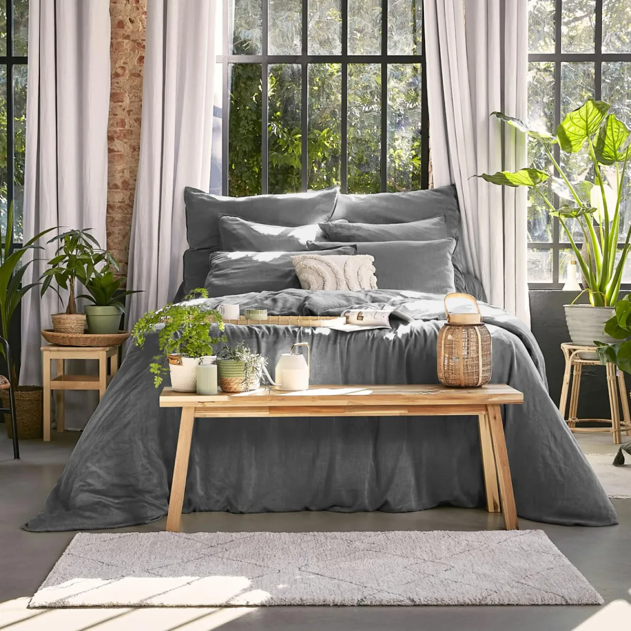 Drap Housse|EMINZA Drap housse lyocell Tencel™ lavé (90 x 190 cm) Olivia granit Gris