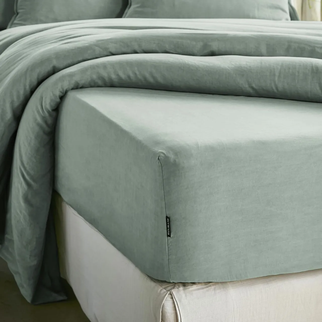 Drap Housse|EMINZA Drap housse lyocell Tencel™ lavé (90 x 190 cm) Olivia Vert Eucalyptus