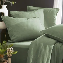 Drap Housse|EMINZA Drap housse lyocell Tencel™ lavé (140 x 200 cm) Olivia Vert romarin