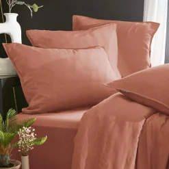 Drap Housse|EMINZA Drap housse lyocell Tencel™ lavé (160 x 200 cm) Olivia Terracotta