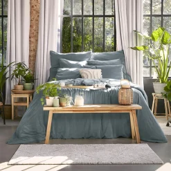 Drap Housse|EMINZA Drap housse lyocell Tencel™ lavé (160 x 200 cm) Olivia stone Bleu