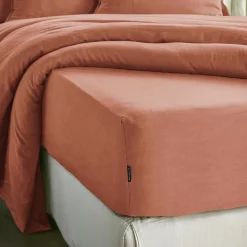 Drap Housse|EMINZA Drap housse lyocell Tencel™ lavé (200 x 200 cm) Olivia Terracotta