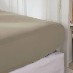 Drap Housse|EMINZA Drap housse percale de coton (140 x 200 cm) Cali Taupe