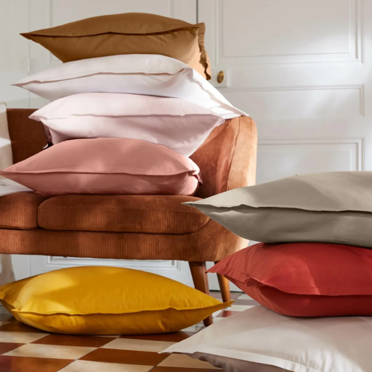 Drap Housse|EMINZA Drap housse percale de coton (140 x 200 cm) Cali Taupe