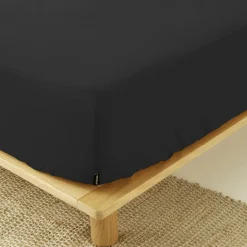 Drap Housse|EMINZA Drap housse percale de coton (90 x 200 cm) Cali Noir