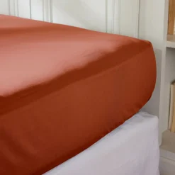 Drap Housse|EMINZA Drap housse percale de coton (90 x 190 cm) Cali Terracotta