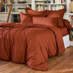 Drap Housse|EMINZA Drap housse percale de coton (90 x 190 cm) Cali Terracotta