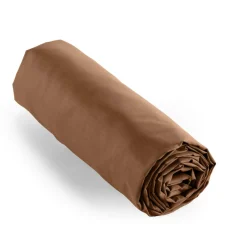 Drap Housse|EMINZA Drap housse percale de coton (90 x 200 cm) Cali Marron Chocolat