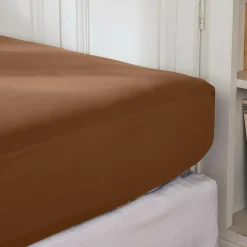Drap Housse|EMINZA Drap housse percale de coton (90 x 190 cm) Cali Marron Chocolat