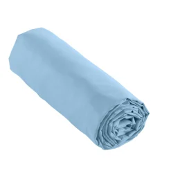 Drap Housse|EMINZA Drap housse percale de coton (180 x 200 cm) Cali Bleu Ciel