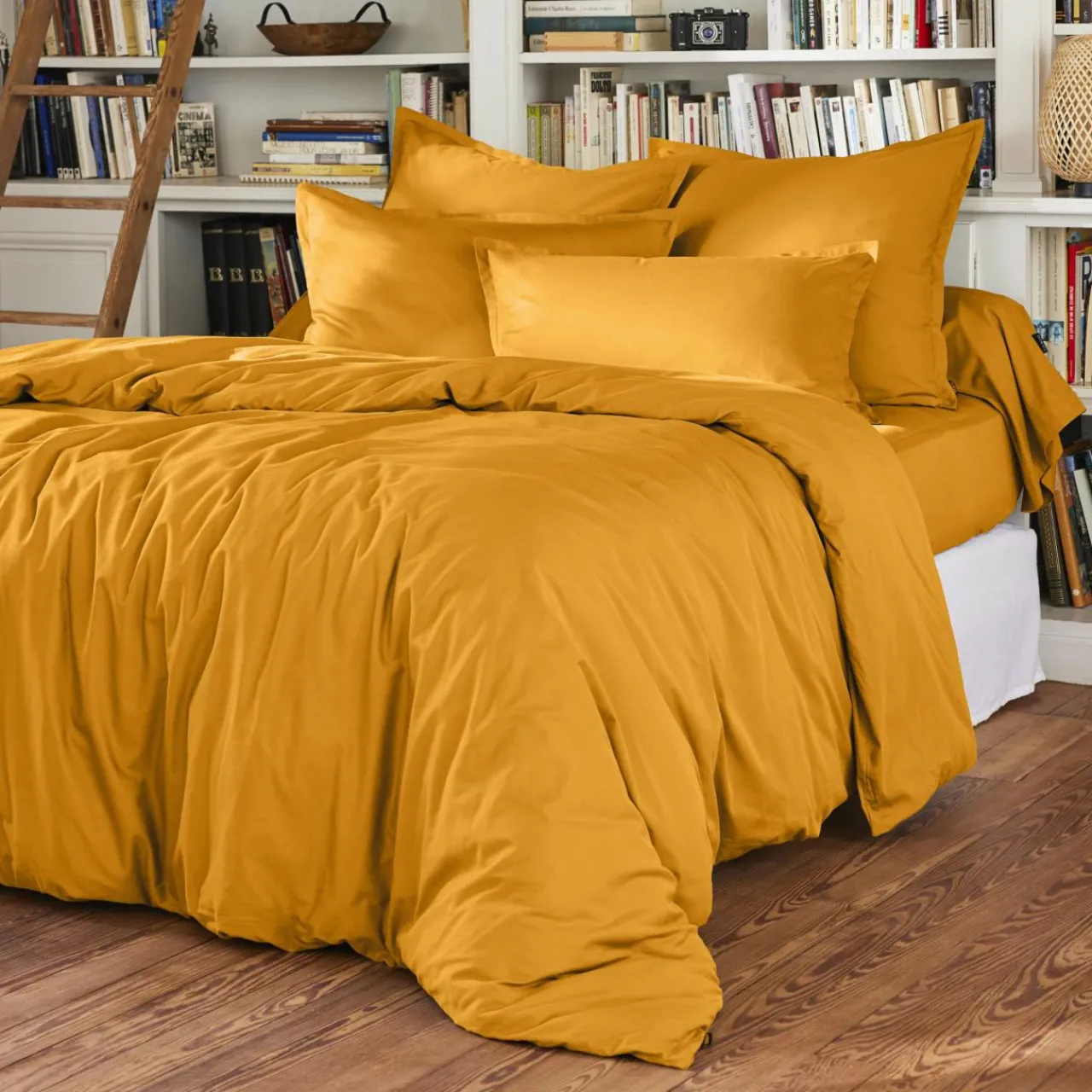 Drap Housse|EMINZA Drap housse percale de coton (200 x 200 cm) Cali Jaune moutarde