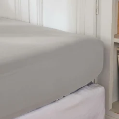 Drap Housse|EMINZA Drap housse percale de coton (200 x 200 cm) Cali Gris clair