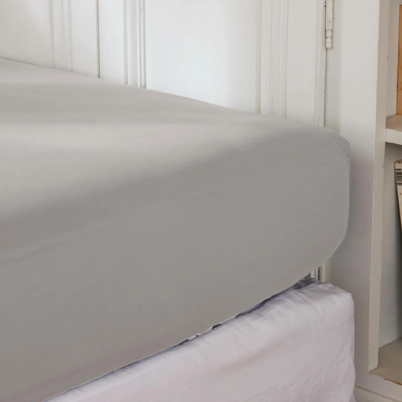 Drap Housse|EMINZA Drap housse percale de coton (140 x 200 cm) Cali Gris clair