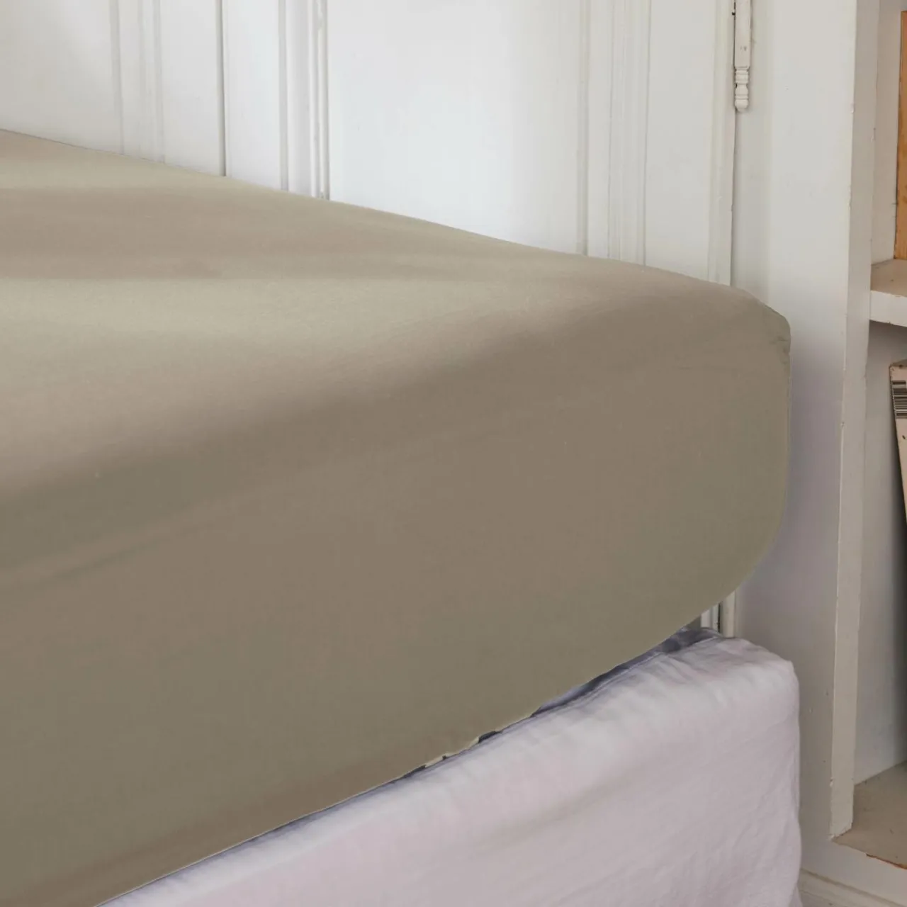 Drap Housse|EMINZA Drap housse percale de coton (180 x 200 cm) Cali Taupe