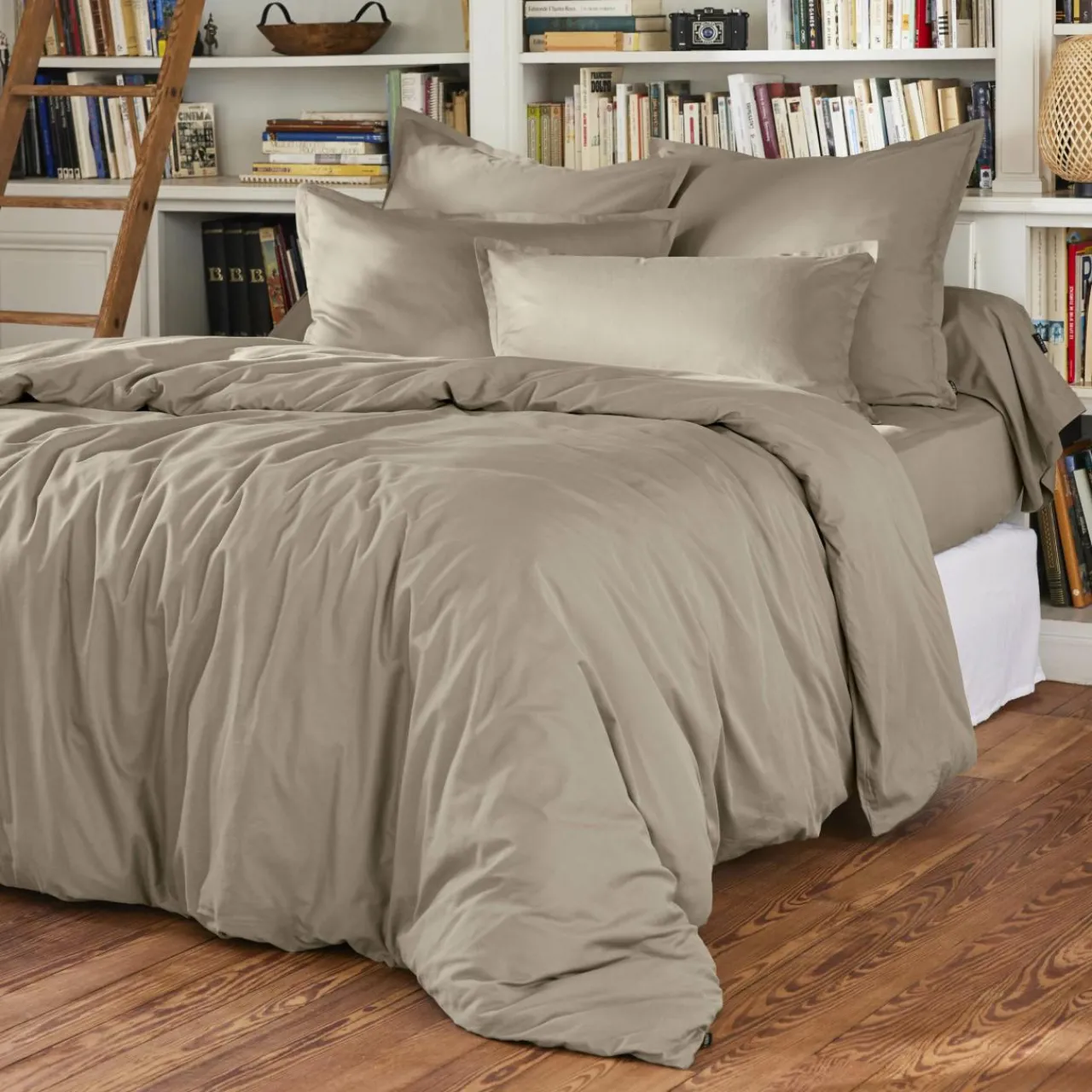 Drap Housse|EMINZA Drap housse percale de coton (180 x 200 cm) Cali Taupe