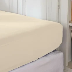 Drap Housse|EMINZA Drap housse percale de coton (140 x 190 cm) Cali Beige