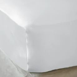 Drap Housse|EMINZA Drap housse satin de bambou (160 x 200 cm) Sienna chantilly Blanc