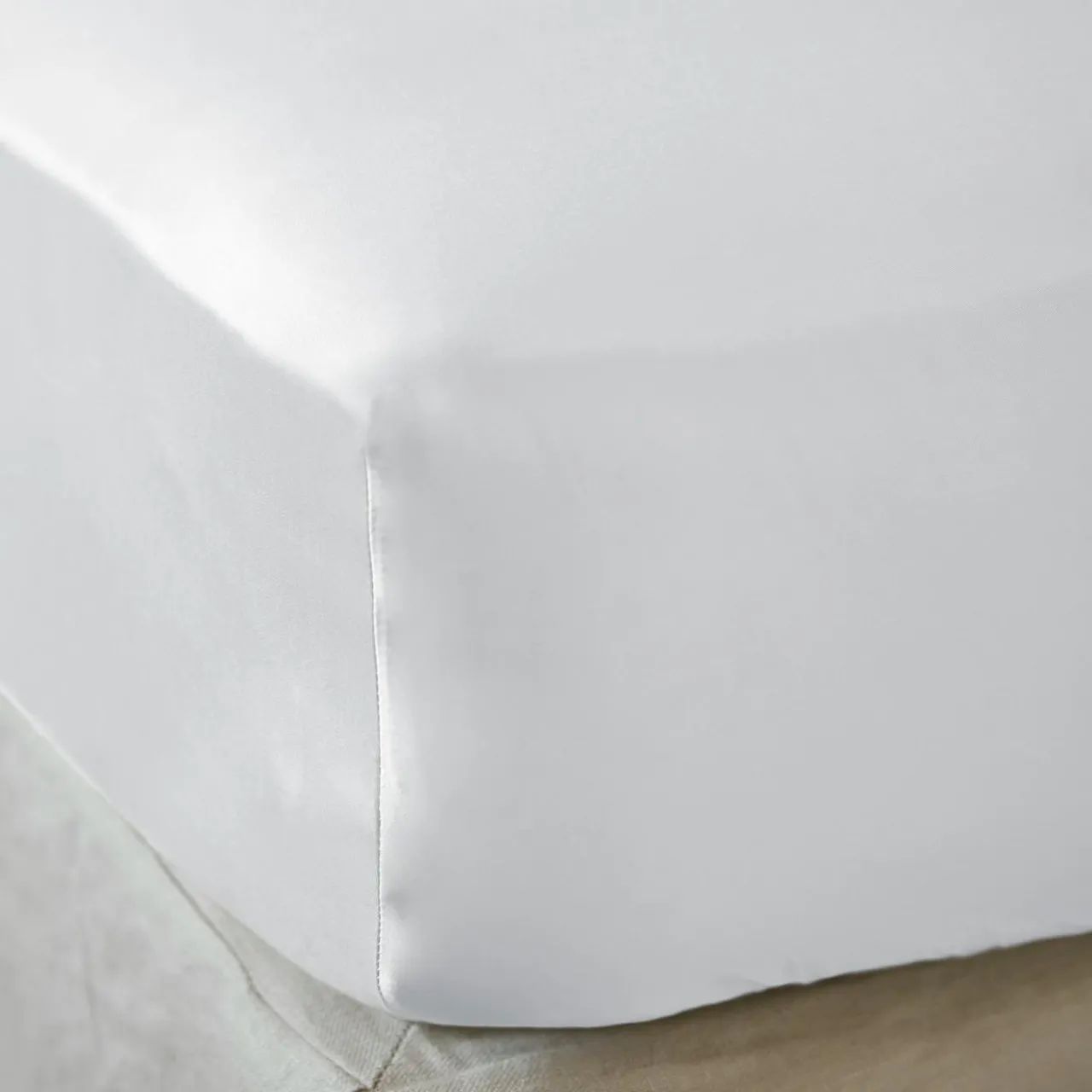 Drap Housse|EMINZA Drap housse satin de bambou (160 x 200 cm) Sienna chantilly Blanc