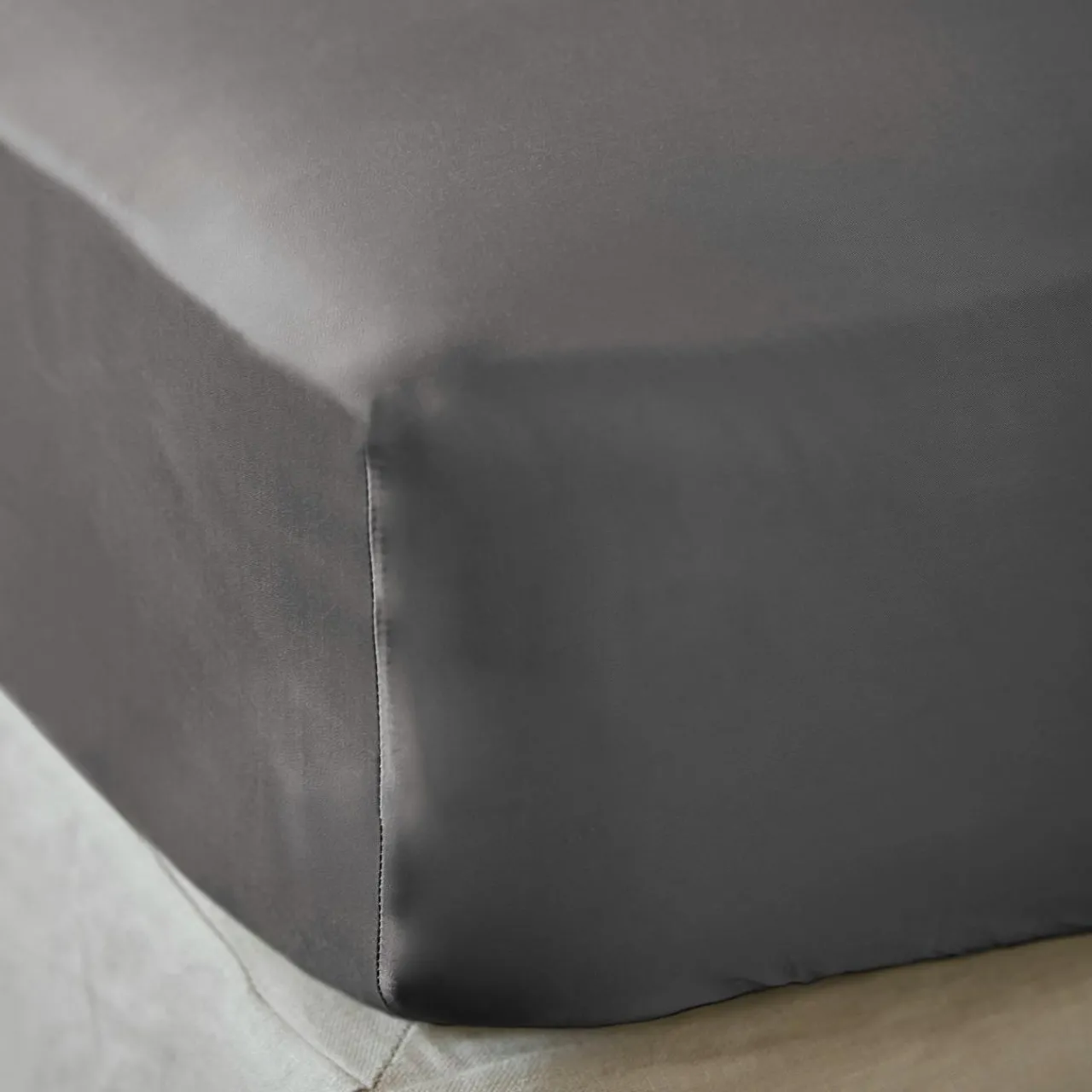 Drap Housse|EMINZA Drap housse satin de bambou (90 x 190 cm) Sienna granit Gris