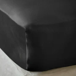 Drap Housse|EMINZA Drap housse satin de bambou (180 x 200 cm) Sienna Noir