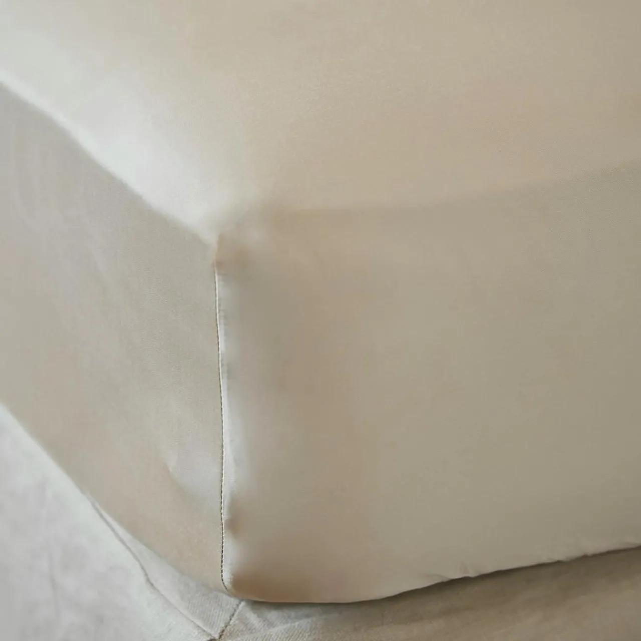 Drap Housse|EMINZA Drap housse satin de bambou (160 x 200 cm) Sienna Beige