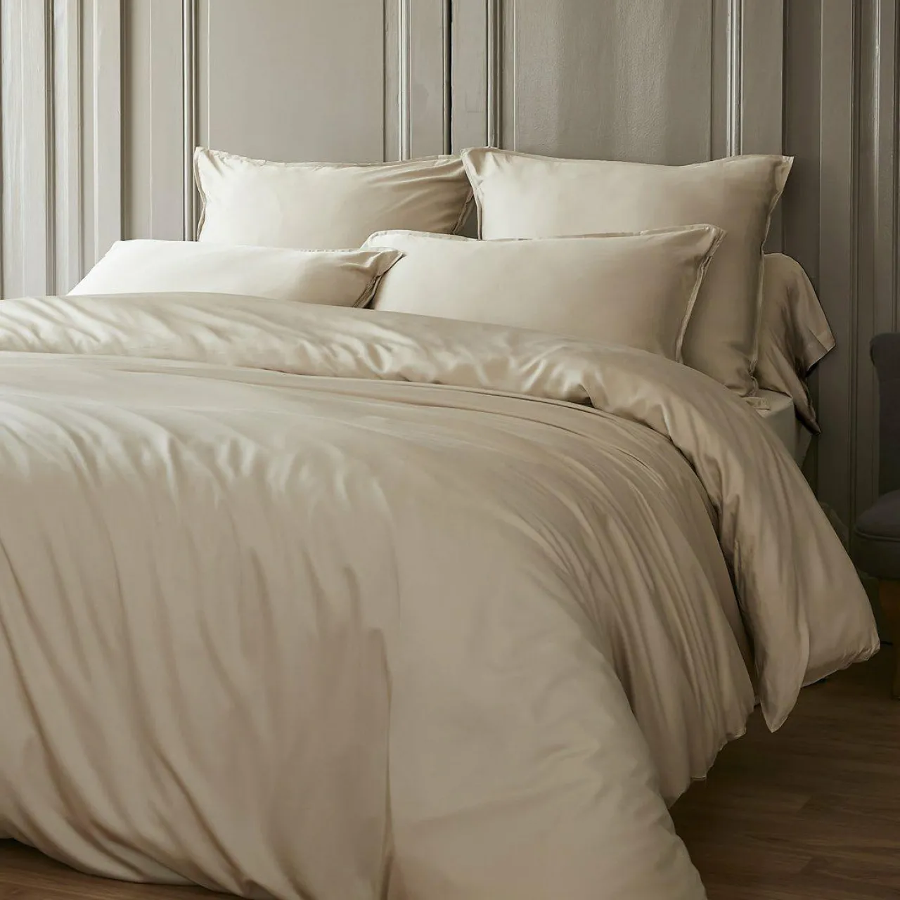 Drap Housse|EMINZA Drap housse satin de bambou (160 x 200 cm) Sienna Beige