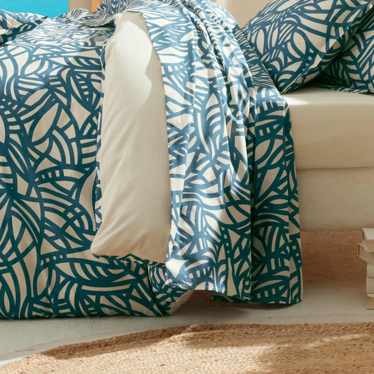 Drap Plat|TRADI LINGE Drap plat coton lavé (280 x 310 cm) Serena Bleu