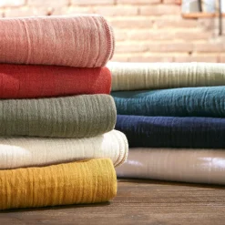 Drap Plat|EMINZA Drap plat gaze de coton (240 x 300 cm) Gaïa Abricot