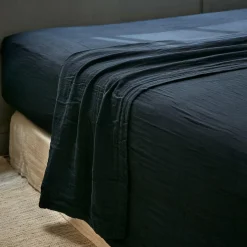 Drap Plat|EMINZA Drap plat gaze de coton (240 x 300 cm) Gaïa Bleu nuit