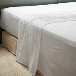 Drap Plat|EMINZA Drap plat gaze de coton (270 x 300 cm) Gaïa chantilly Blanc