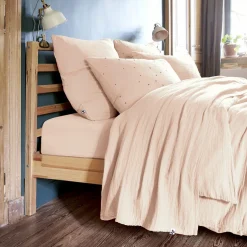 Drap Plat|EMINZA Drap plat gaze de coton (270 x 300 cm) Gaïa Rose poudré
