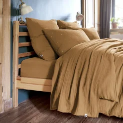 Drap Plat|EMINZA Drap plat gaze de coton (240 x 300 cm) Gaïa Camel
