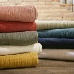 Drap Plat|EMINZA Drap plat gaze de coton (240 x 300 cm) Gaïa Vert romarin