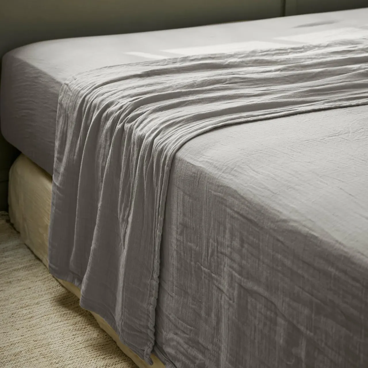 Drap Plat|EMINZA Drap plat gaze de coton (240 x 300 cm) Gaïa Gris granit Gris foncé